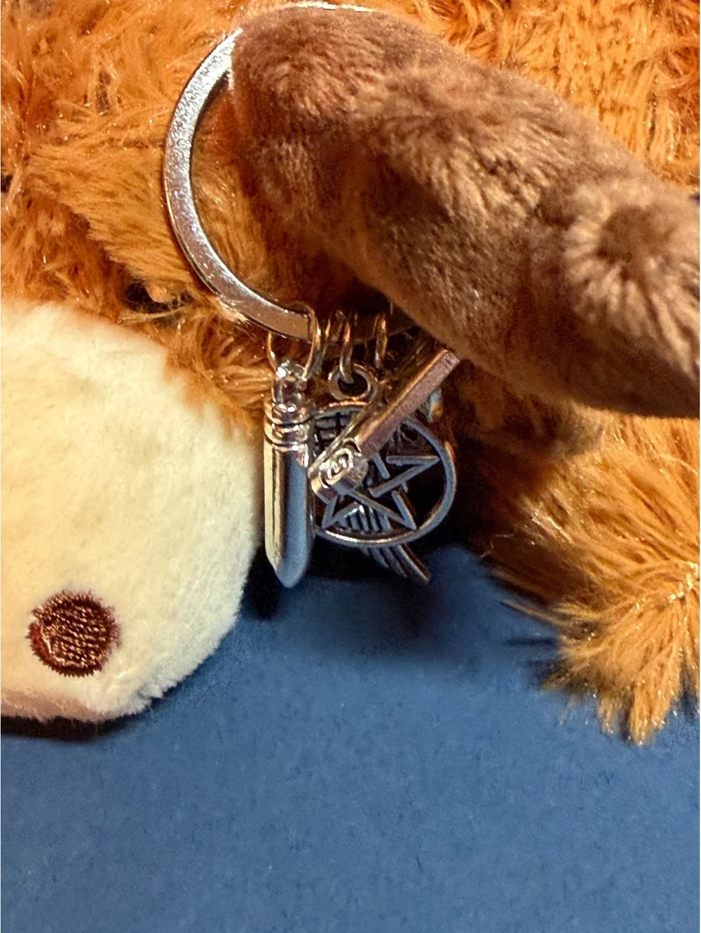 Moose(Sam) & Squirrel(Dean) plushies with antiposession bracelet & keychain.
